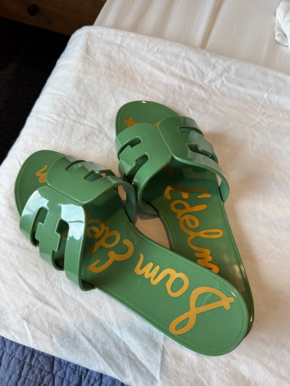 Sam Edelman Green Logo Jelly Slide Sandals